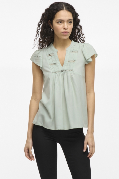 Vila vivisia v-neck c/s pleated top/tes